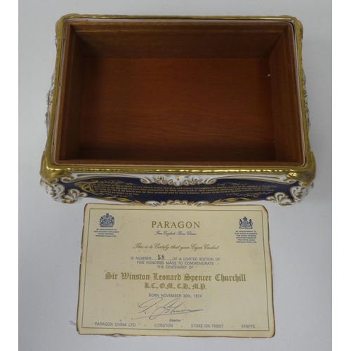 152 - A Paragon china cigar casket, designed to Celebrate the Centenary of the Birth of Sir Winston Church... 