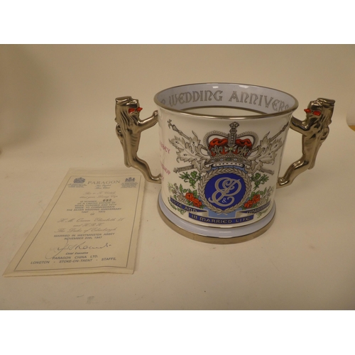 163 - A Paragon china twin handled loving cup, celebrating the Silver Wedding Anniversary of Queen Elizabe... 