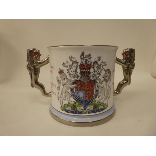 163 - A Paragon china twin handled loving cup, celebrating the Silver Wedding Anniversary of Queen Elizabe... 