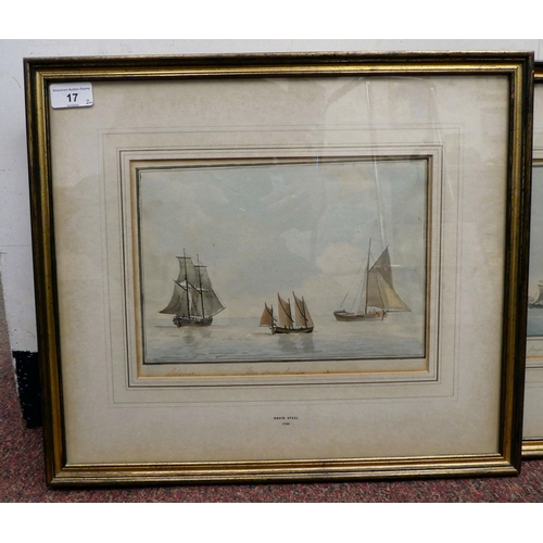 17 - Attributed to David Steel - a pair of marine studies  watercolours  bearing inscriptions & handw... 