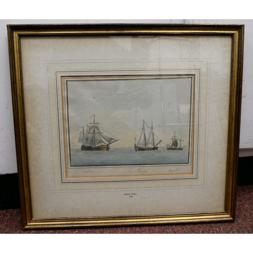 17 - Attributed to David Steel - a pair of marine studies  watercolours  bearing inscriptions & handw... 