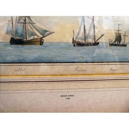 17 - Attributed to David Steel - a pair of marine studies  watercolours  bearing inscriptions & handw... 