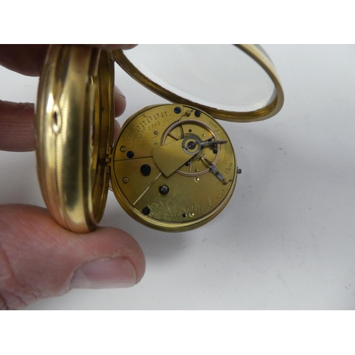 173 - An 18ct gold Daniel Desbois pocket watch; the movement faced by a Roman dial with subsidiary seconds... 