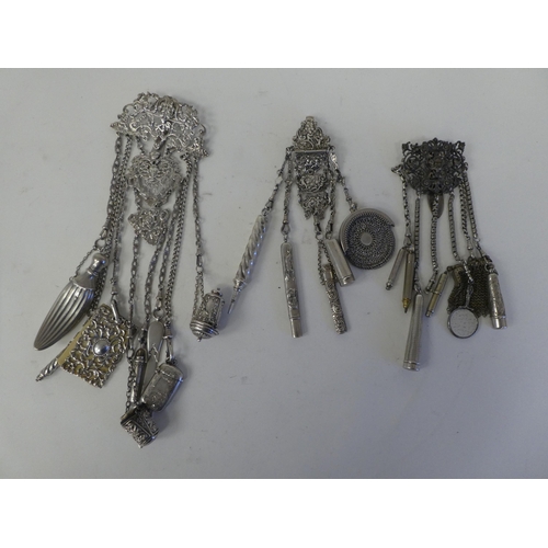 174 - Silver and white metal collectables: to include three chatelaine chains