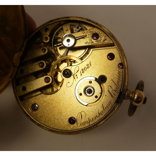 177 - A 14ct gold patent lever pocket watch; the movement faced by a Roman dial with subsidiary seconds&nb... 