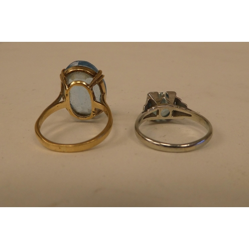 186 - Two dissimilar rings, set with aquamarine coloured stones