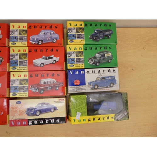 209 - Sixteen Vanguards diecast model vehicles: to include a Triumph TR3A  boxed