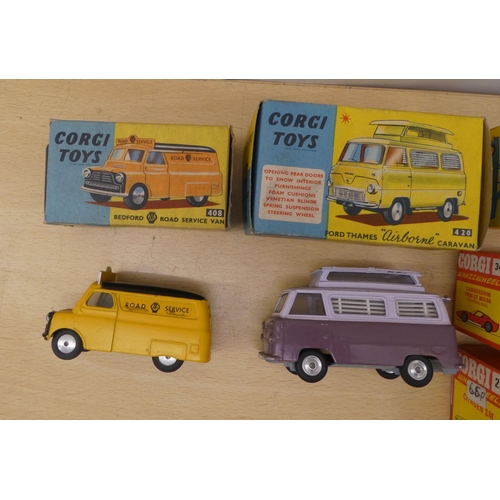 215 - Seven Corgi diecast model vehicles: to include a No.420 Ford Thames Caravan  boxed