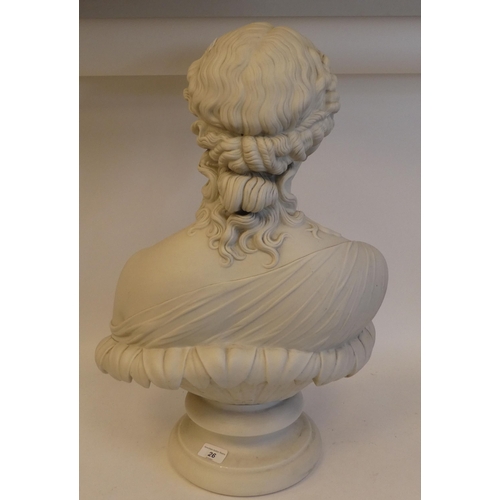 26 - A Victorian Copeland Parianware bust, a young woman, her hair in ringlets, on a two-part socle ... 