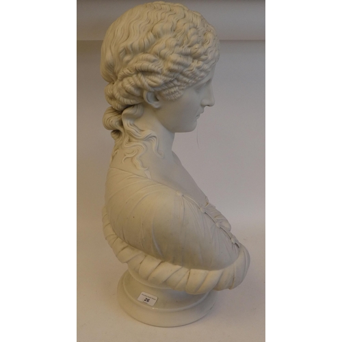 26 - A Victorian Copeland Parianware bust, a young woman, her hair in ringlets, on a two-part socle ... 