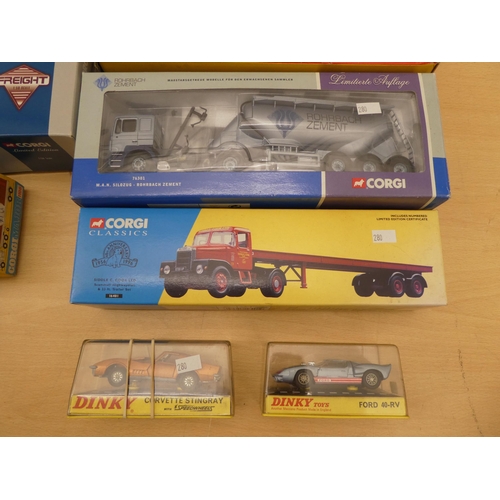 280 - Dinky and Corgi diecast model vehicles: to include a Corgi No.1106 Mack Container Truck  boxed