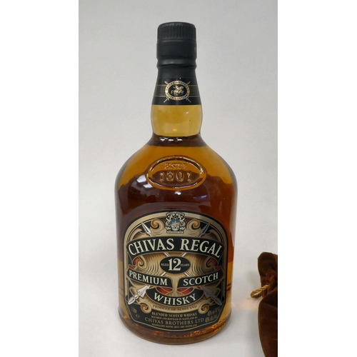 34 - A bottle of Chivas Royal Salute 21 year old Scotch whisky, in a Spode 70cl decanter with a fabric du... 