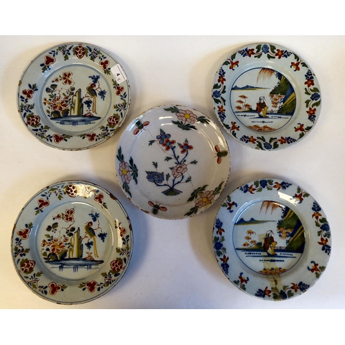 4 - Five similar late 18thC Dutch tin glazed earthenware plates, decorated with flora  9