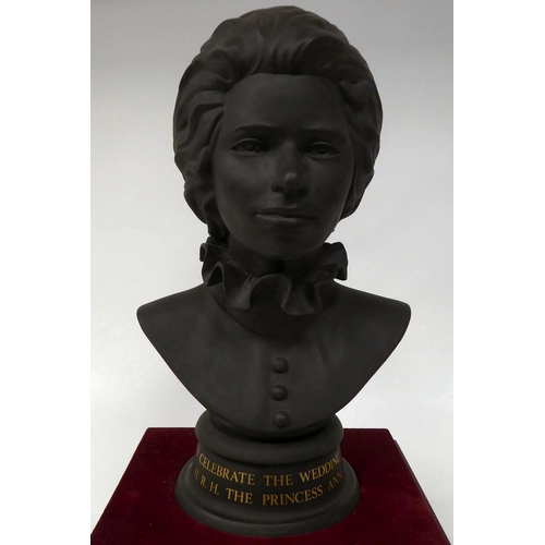 43 - A Royal Doulton black basalt bust, celebrating the wedding of HRH The Princess Anne  model no.390  1... 