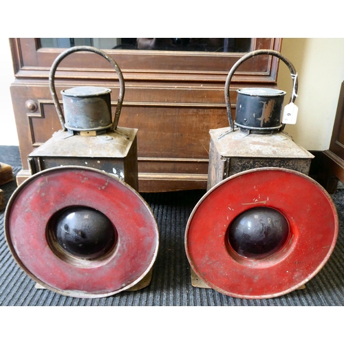 6 - A pair of late 19thC painted metal railway buffer stop lamps  20