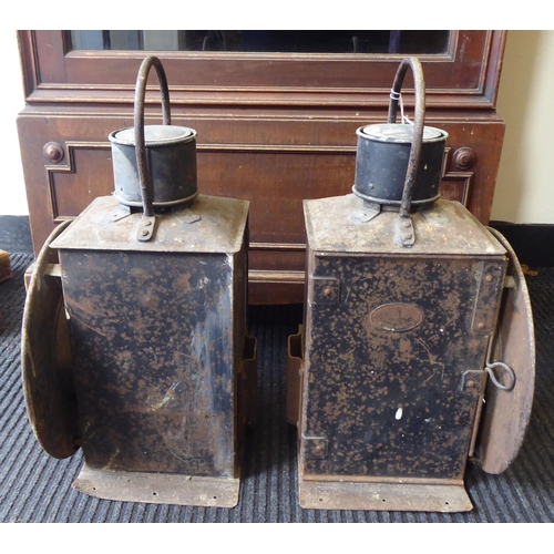 6 - A pair of late 19thC painted metal railway buffer stop lamps  20