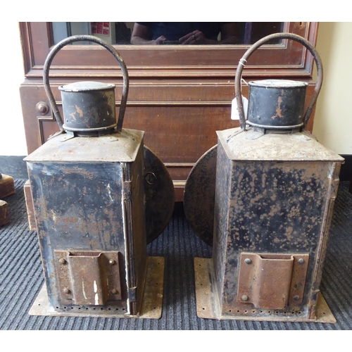 6 - A pair of late 19thC painted metal railway buffer stop lamps  20