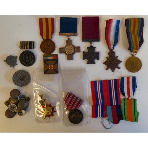 80 - Military medals, some copies: to include a British Great War example, awarded to '2427 PTE CT Catley... 