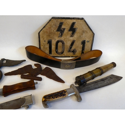 86 - World War II military collectables, some copies: to include a German RAD Hewer with a bone handle&nb... 