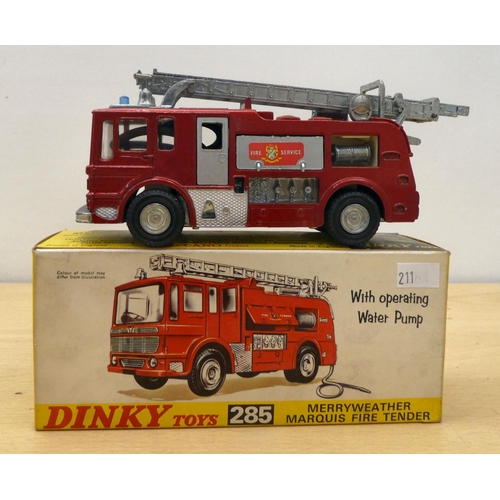 211 - Four Dinky diecast model vehicles: to include a No.285 Merryweather Fire Tender  boxed