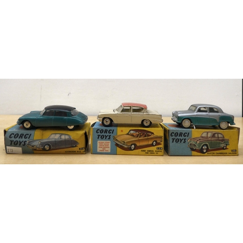 213 - Five Corgi diecast model vehicles: to include a No.210 Citroen  boxed