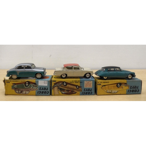 213 - Five Corgi diecast model vehicles: to include a No.210 Citroen  boxed