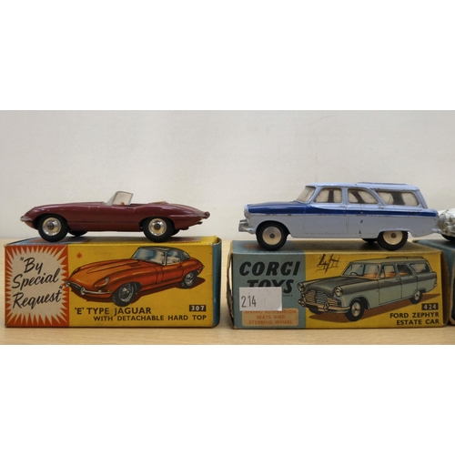 214 - Five Corgi diecast model vehicles: to include a No.307 E Type Jaguar  boxed