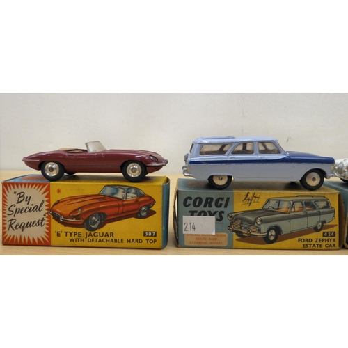 214 - Five Corgi diecast model vehicles: to include a No.307 E Type Jaguar  boxed