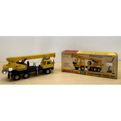 219 - Four Dinky diecast model vehicles: to include a No.980 Coles Hydra Truck  boxed