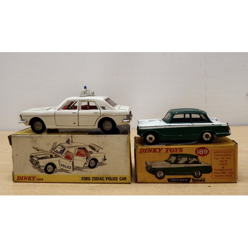 222 - Five Dinky diecast model vehicles: to include a No.189 Triumph Herald  boxed