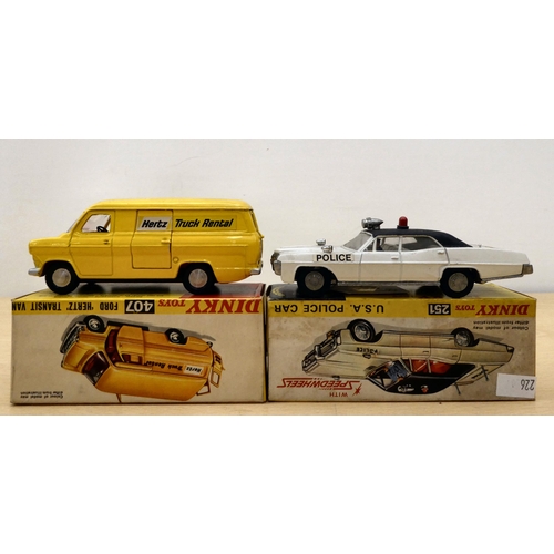 226 - Two Dinky diecast model vehicles, viz. a No.251 USA Police Car and a No.407 Ford Hertz Transit Van&n... 