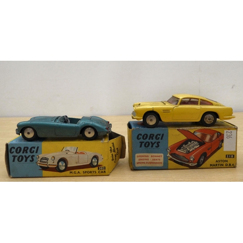 236 - Six Corgi diecast model vehicles: to include a No.218 Aston Martin