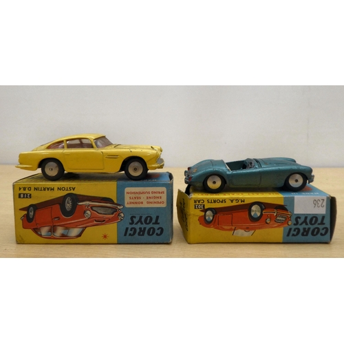 236 - Six Corgi diecast model vehicles: to include a No.218 Aston Martin