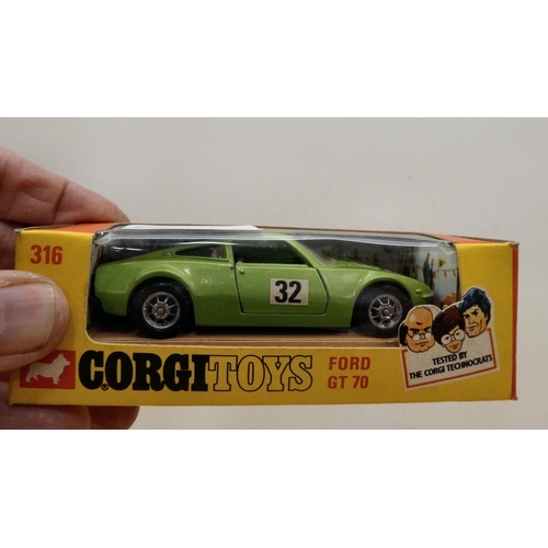 237 - Five Corgi diecast model vehicles: to include a No.394 Whizzwheels Datsun 2402  boxed