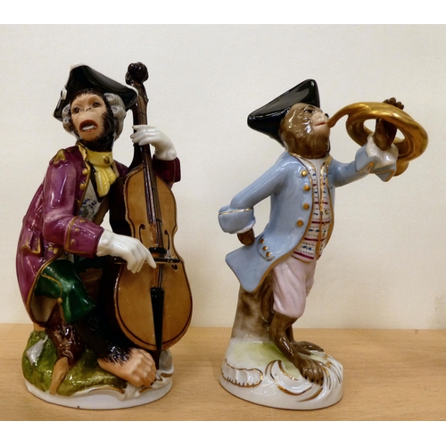 114 - Late 19th/20thC Continental porcelain monkey band figures  various sizes  (none by Meissen)