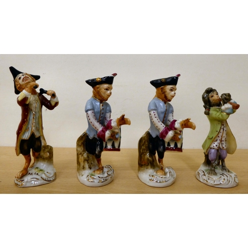 114 - Late 19th/20thC Continental porcelain monkey band figures  various sizes  (none by Meissen)