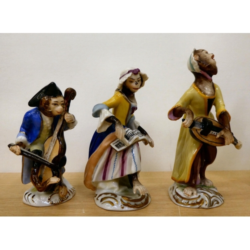 115 - Late 19th/20thC Continental porcelain monkey band figures  various sizes  (none by Meissen)