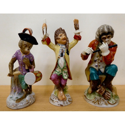 115 - Late 19th/20thC Continental porcelain monkey band figures  various sizes  (none by Meissen)