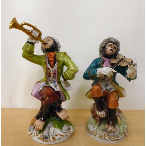 115 - Late 19th/20thC Continental porcelain monkey band figures  various sizes  (none by Meissen)