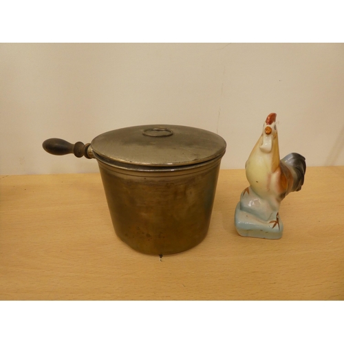 25 - A mixed lot: to include a metal chocolate pot with a cover; and a pine puzzle box  4.5