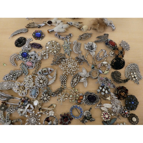 26 - Costume jewellery, mainly brooches: to include a rabbit foot example