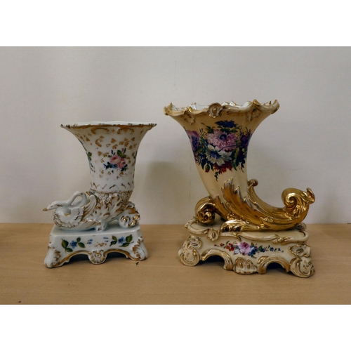 30 - Seven items of decorative china: to include two cornucopia vases  8