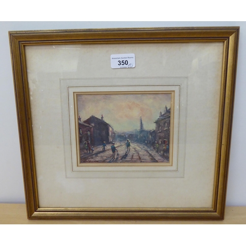 350 - Peter Coombs - a street scene with figures  watercolour  bears a signature 4