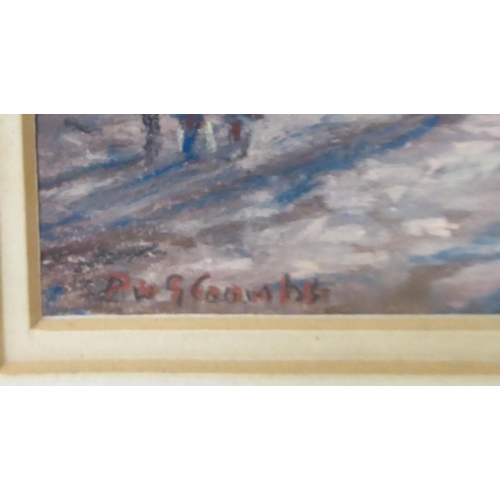 350 - Peter Coombs - a street scene with figures  watercolour  bears a signature 4