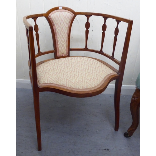 368 - Chairs: to include an Edwardian satinwood framed salon chair of tub design, raised on square, tapere... 