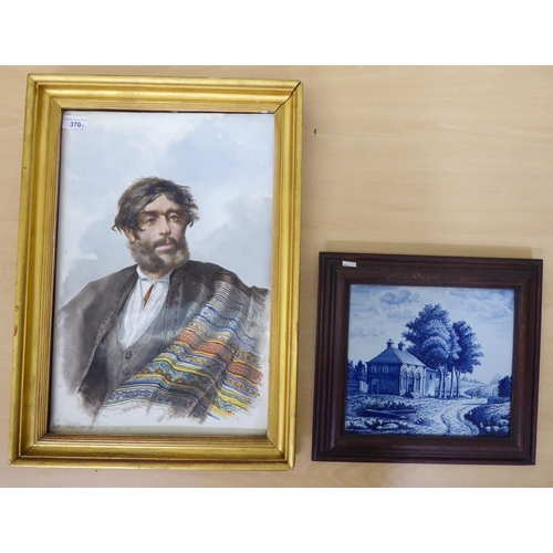 370 - A mixed lot: to include a late 19thC porcelain plaque, painted with the portrait of a bearded man&nb... 