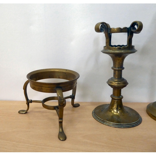 373 - Metalware: to include a pair of brass candlesticks with circular bases  10