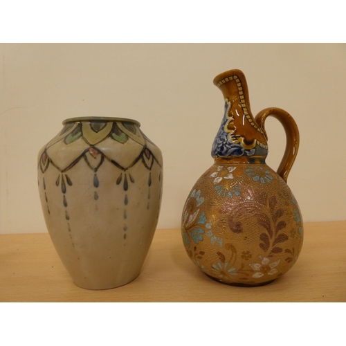 43 - Six Doulton stoneware items of hollowware: to include one of waisted bottle design  4.5