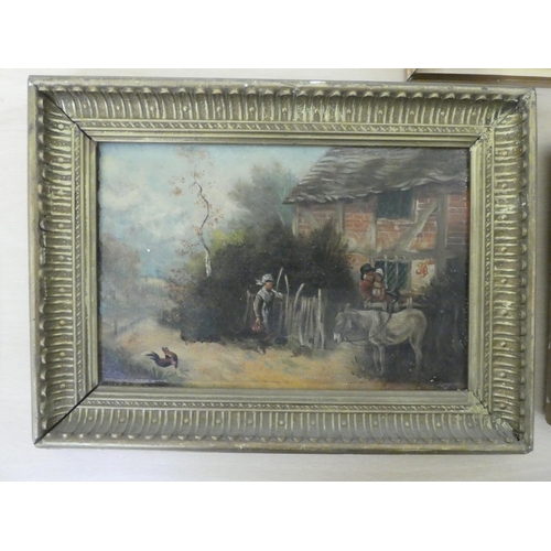 57 - Three 19thC framed rural scenes, depicting figures in country settings  oil on board  larg... 