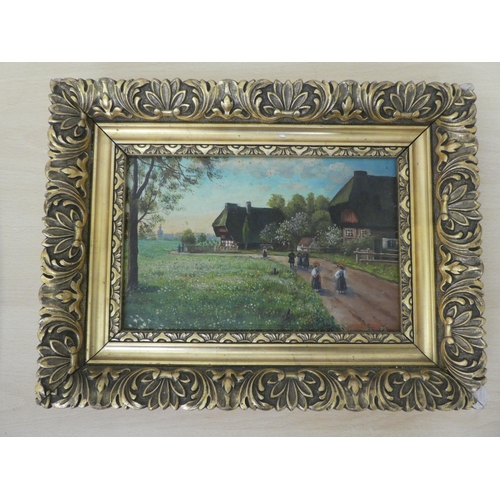 57 - Three 19thC framed rural scenes, depicting figures in country settings  oil on board  larg... 